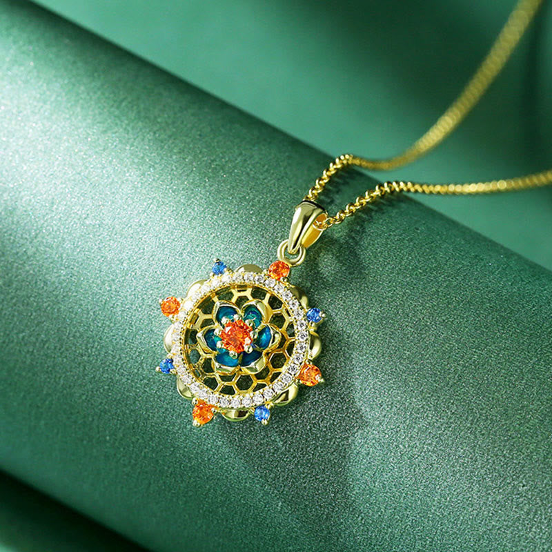 KarmaRipple's 925 Sterling Silver Lotus Flower Colorful Zircon New Beginning Pendant Necklace p1