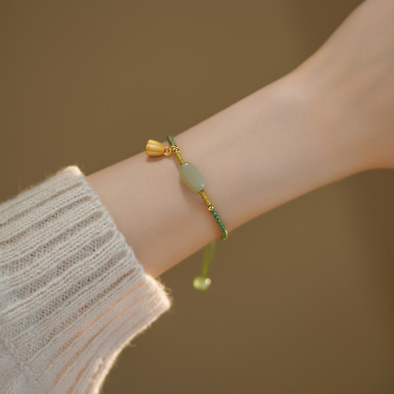 KarmaRipple's Lotus Jade Peace Buckle Bead Fortune Happiness Talisman String Bracelet p1