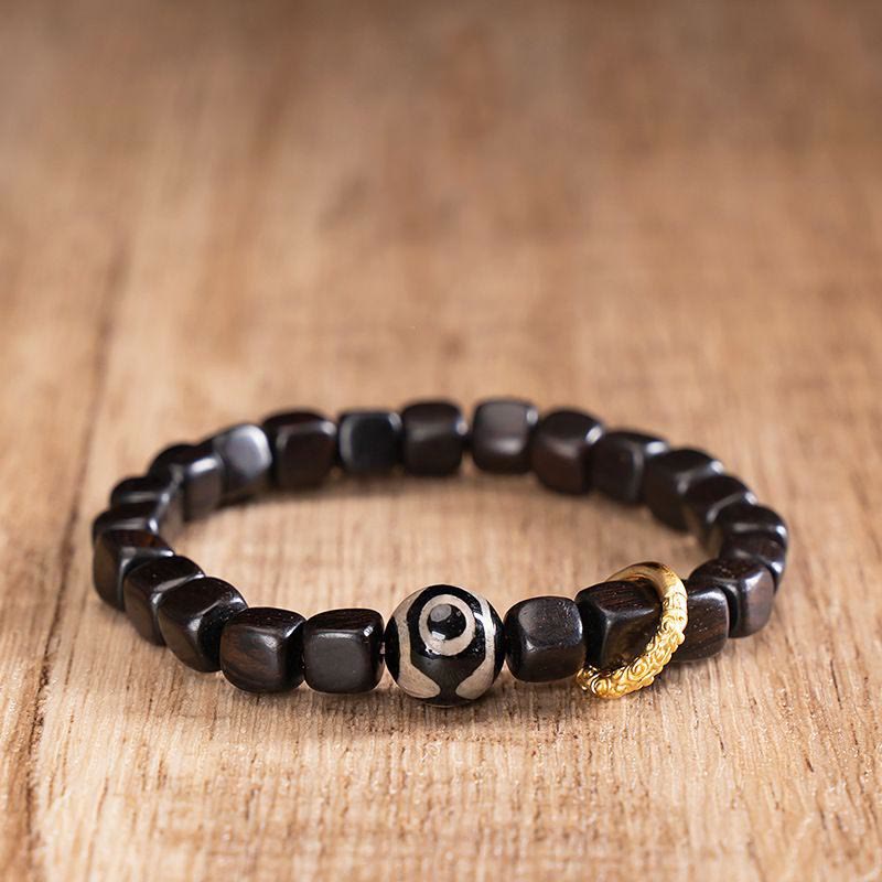 KarmaRipple's Tibetan Ebony Wood Dzi Bead Balance Calm Bracelet p1