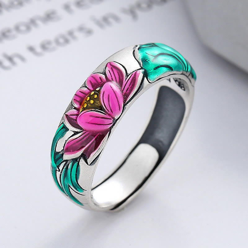 KarmaRipple's 925 Sterling Silver Lotus Flower Heart Sutra Enlightenment Ring p1