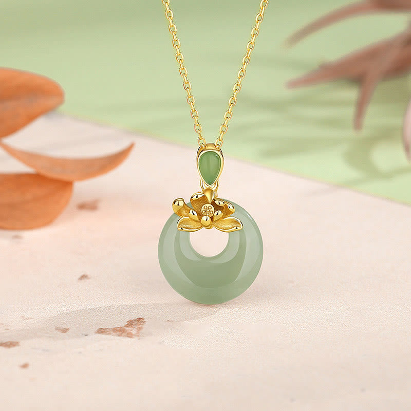 KarmaRipple's Jade Lotus Abundance String Pendant Necklace p1