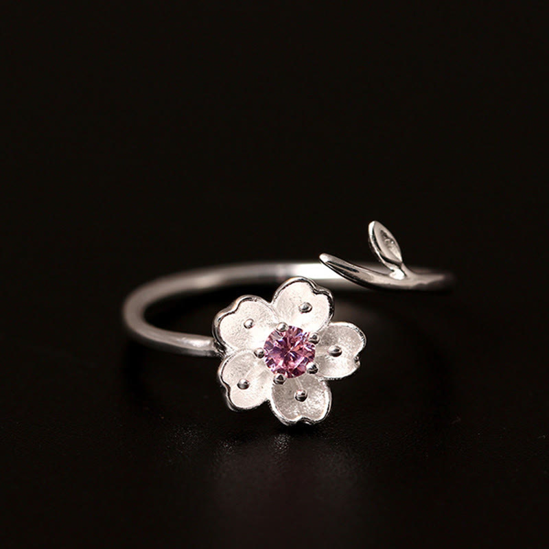 KarmaRipple's 925 Sterling Silver Cherry Blossom Sakura Flower Blessing Adjustable Ring p1