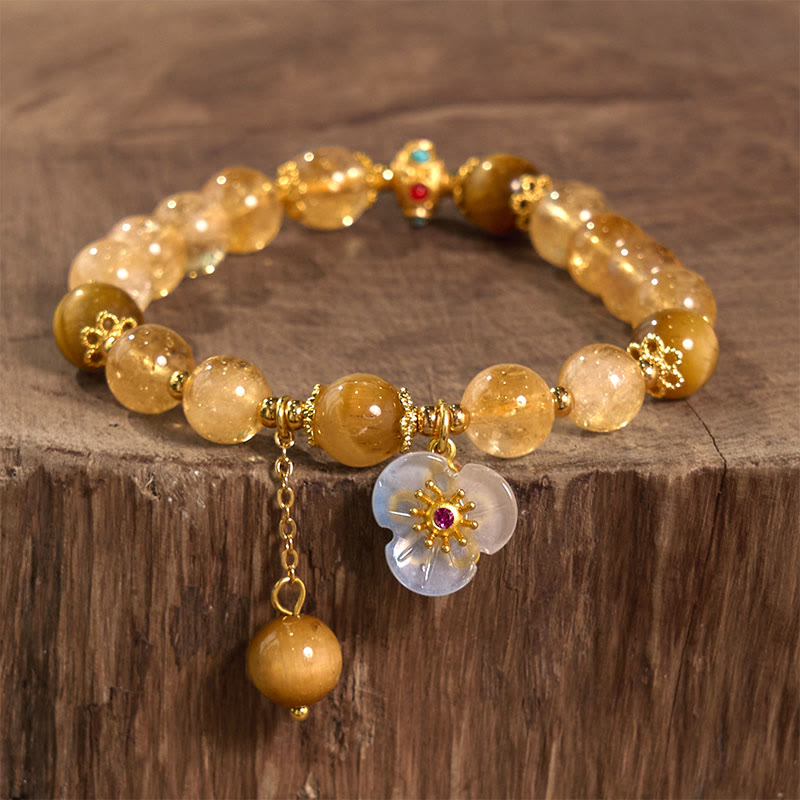 KarmaRipple's Citrine Tiger Eye Flower Talisman Generosity Bracelet p2