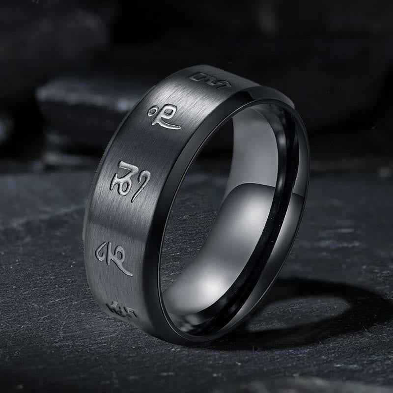 KarmaRipple's Black Jambhala Mantra Titanium Steel Balance Ring p1