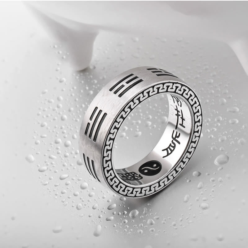 KarmaRipple's Bagua Yin Yang Taoist Nine-Character Mantra Titanium Steel Balance Ring p1