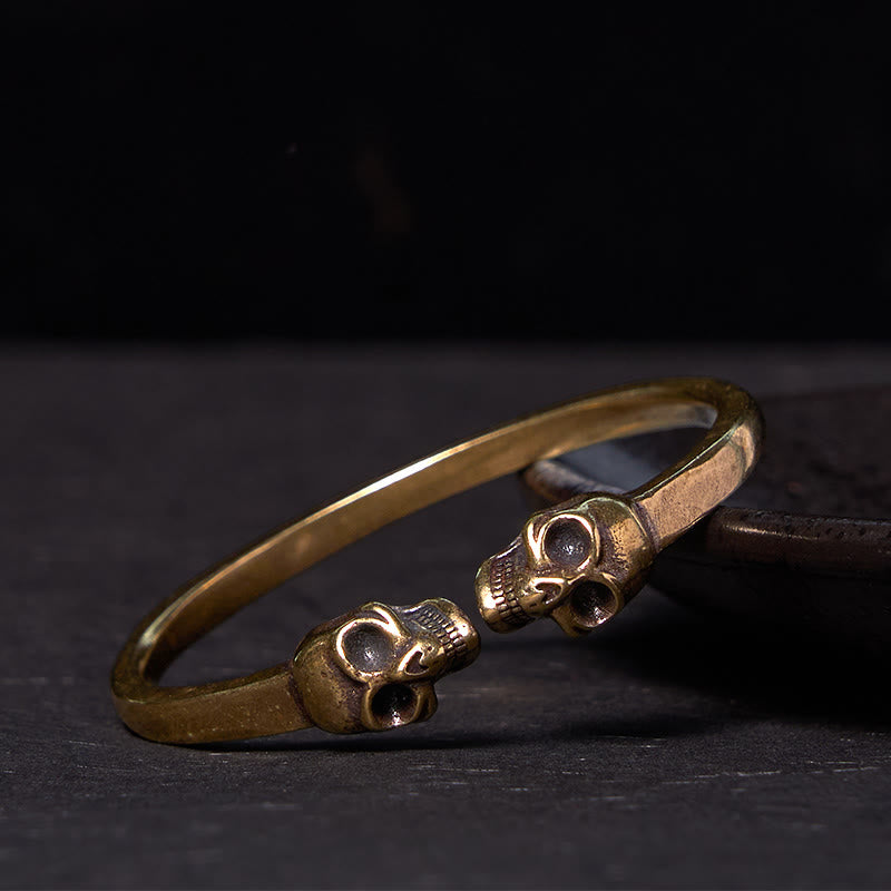 KarmaRipple's The Lord Of The Corpse Forest Bronze Brass Double Skull Keep Away Evil Spirits Cuff Bracelet Bangle p1