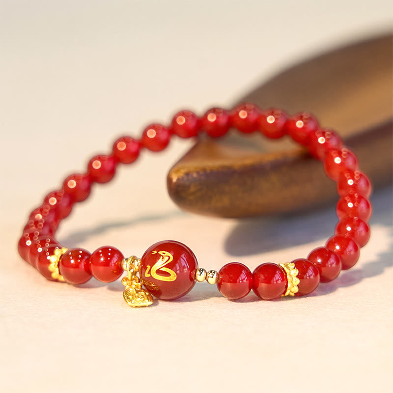 KarmaRipple's Red Agate Gold Plated Bronze Year Of The Snake Happiness Bracelet p1
