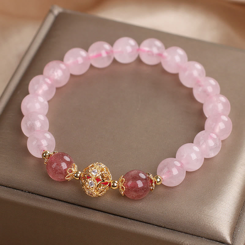 KarmaRipple's Pink Gemstone Strawberry Quartz Love Bracelet p1