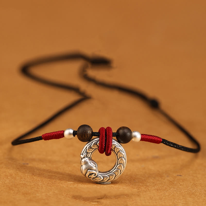 KarmaRipple's 999 Sterling Silver Year of the Snake Round Circle Agarwood Protection Pendant Necklace p1