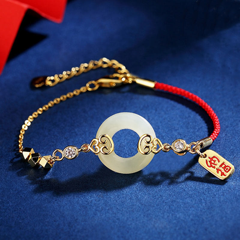 KarmaRipple's 925 Sterling Silver Authentic Hetian Jade Gourd Peace Buckle Zircon Fortune Bracelet Pendant Necklace Earrings p1