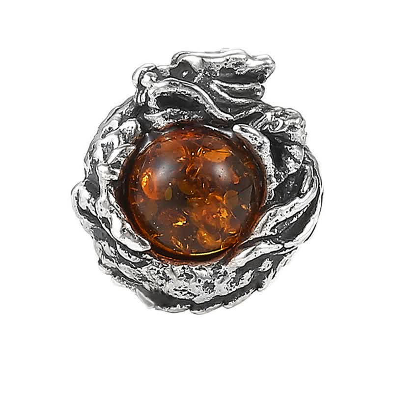 KarmaRipple's 925 Sterling Silver Authentic Amber Dragon Success Protection Stud Earring p1