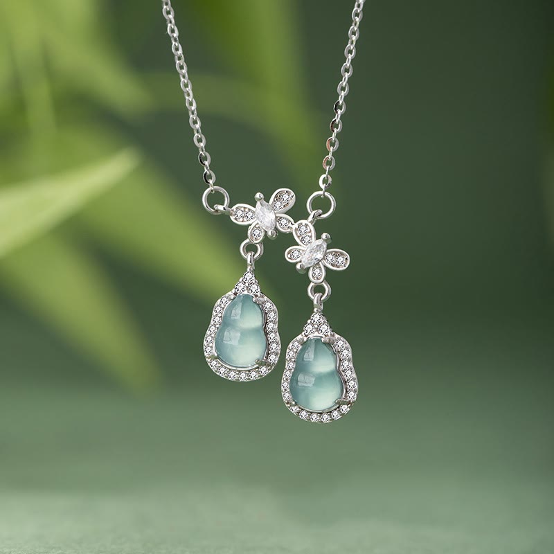 KarmaRipple's 925 Sterling Silver Green Jade Double Gourd Butterfly Fortune Pendant Necklace p1