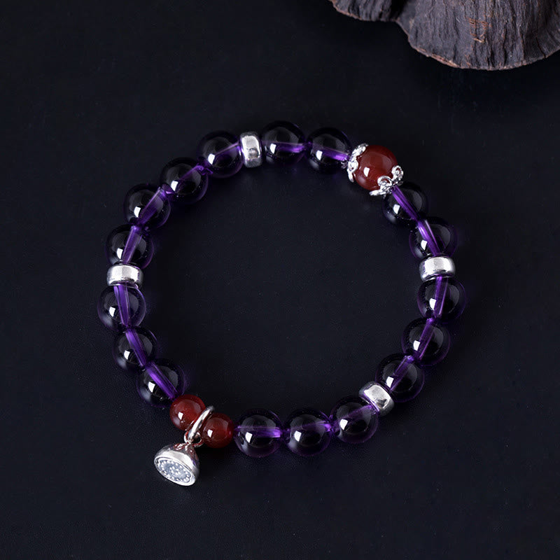 KarmaRipple's 925 Sterling Silver Authentic Amethyst Red Agate Lotus Positive Bracelet p1