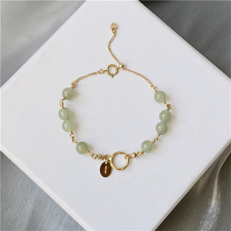 KarmaRipple's 14k Gold Plated Hetian Jade Beaded Prosperity Chain Bracelet p1
