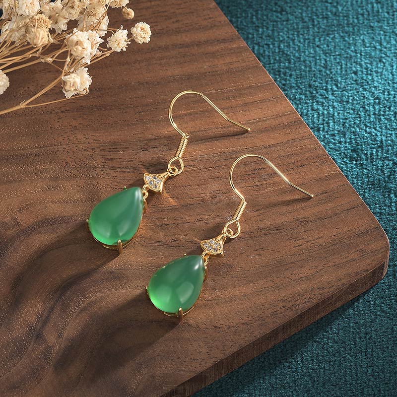 KarmaRipple's Cyan Jade Fortune Drop Earrings p1