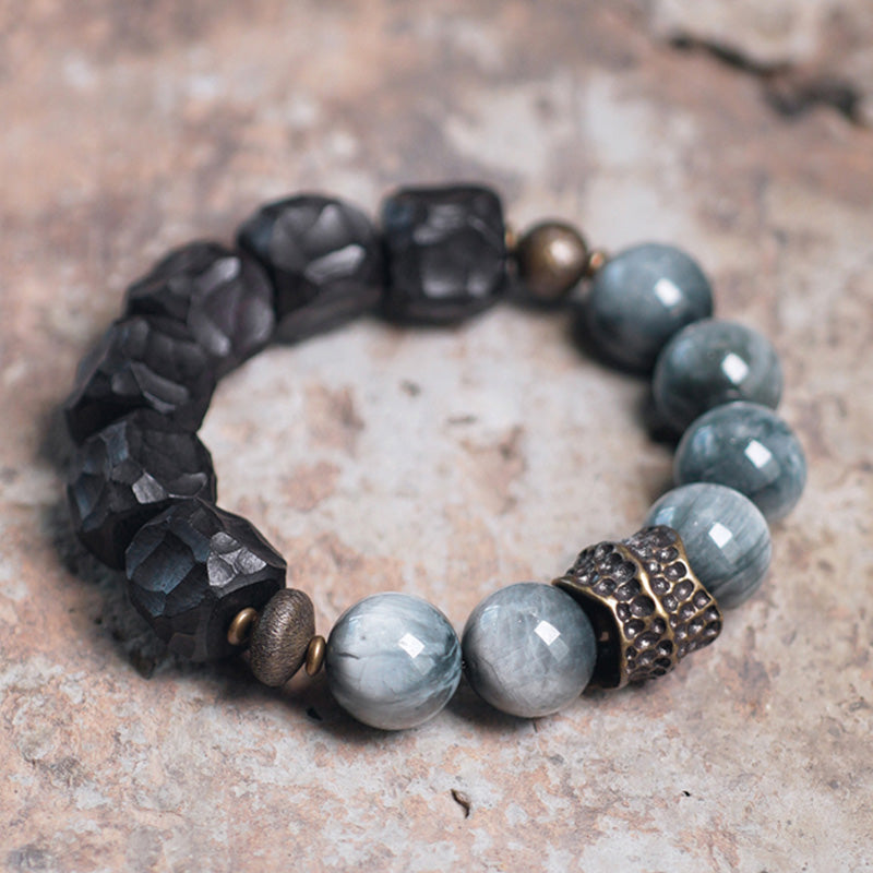 KarmaRipple's Eagle's Eye Stone Ebony Wood Bronze Confidence Pair Bracelet p17