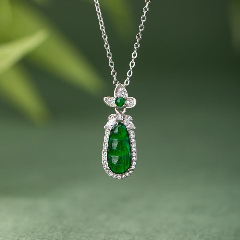 KarmaRipple's 925 Sterling Silver Cyan Jade Pea Design Fortune Balancing Pendant Necklace p1