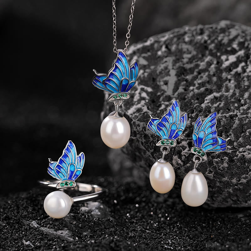 KarmaRipple's 925 Sterling Silver Pearl Butterfly Balancing Pendant Necklace Earrings Ring p1