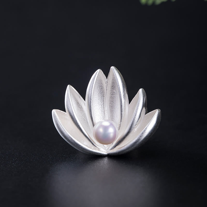 KarmaRipple's 925 Sterling Silver Lotus Flower Pearl New Beginning Brooch p1
