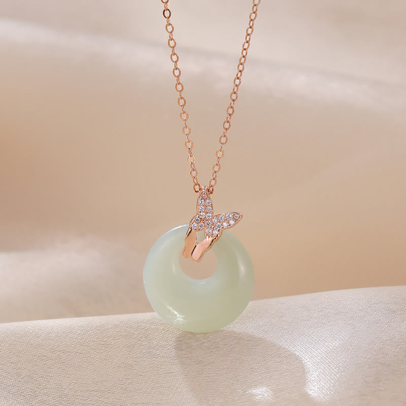 KarmaRipple's 925 Sterling Silver Authentic Hetian Jade Zircon Butterfly Fortune Pendant Necklace p1
