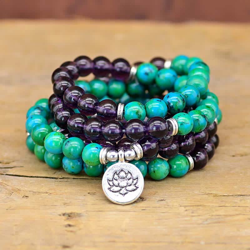 KarmaRipple's Amethyst Green Aventurine Spiritual Lotus Talisman Bracelet p1