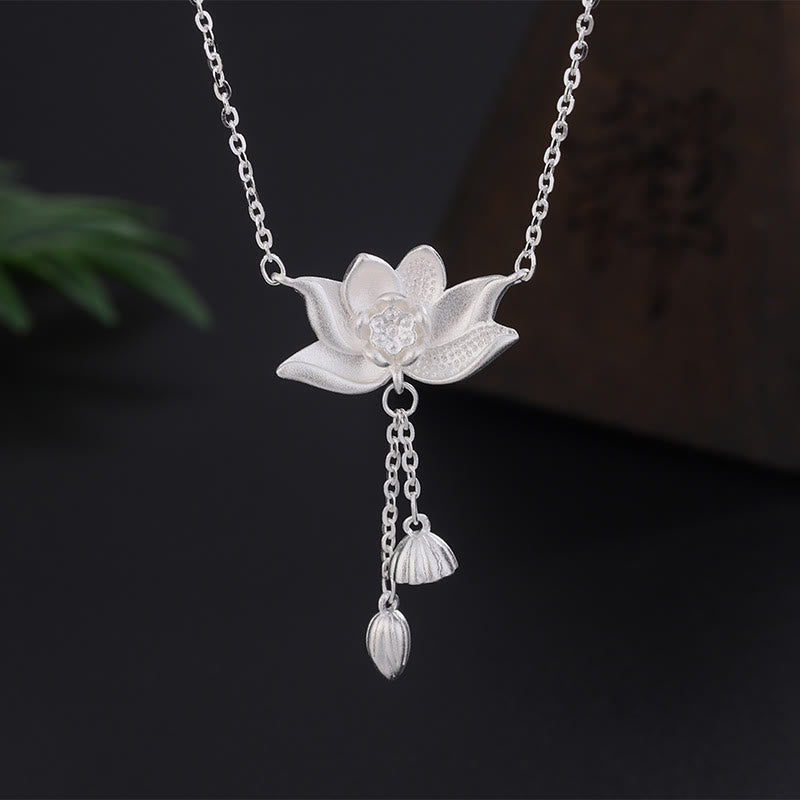 KarmaRipple's 999 Sterling Silver Lotus Flower Pod Carved Enlightenment Pendant Necklace p1