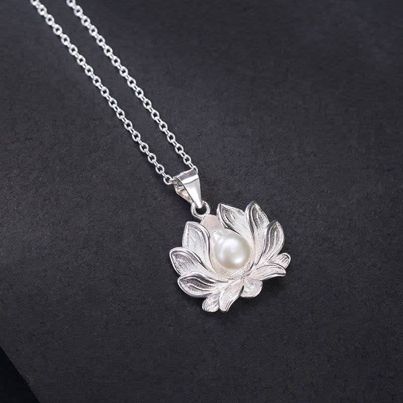 KarmaRipple's 925 Sterling Silver Lotus Flower Pearl Wealth Pendant Necklace p1