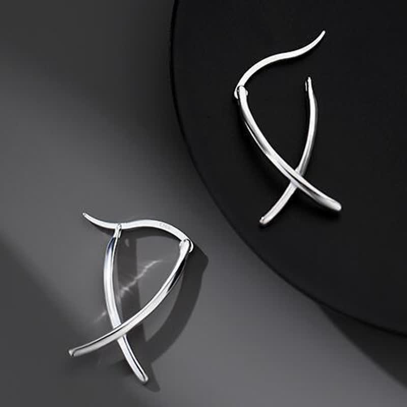 KarmaRipple's Geometric Cross Design Fortune Hoop Earrings p1