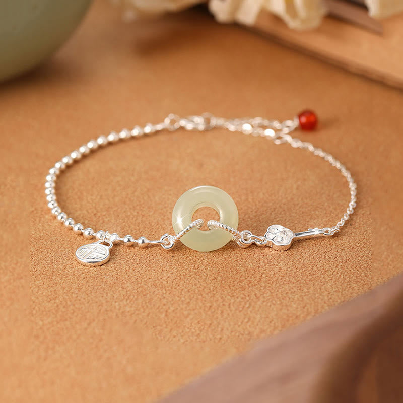 KarmaRipple's 925 Sterling Silver Hetian Jade Peace Buckle Fu Character Fortune Chain Bracelet p1