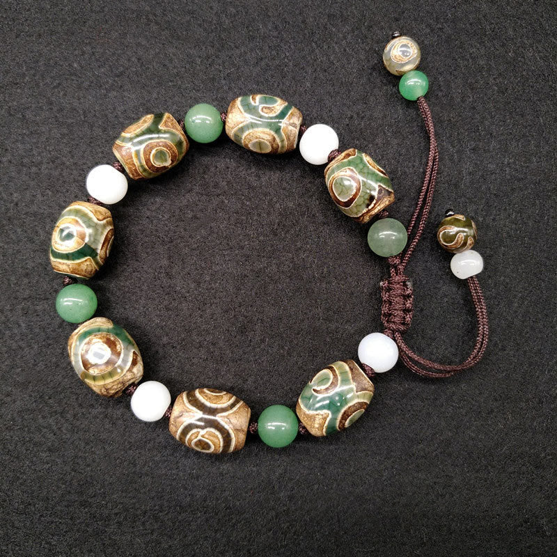 KarmaRipple's Tibetan Three-eyed Dzi Bead Fortune Protection Woven Bracelet p1