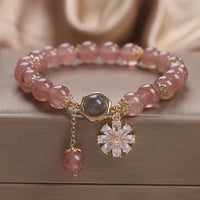 Bracelet d'équilibrage positif en quartz fraise authentique de KarmaRipple, talisman de fleur de marguerite