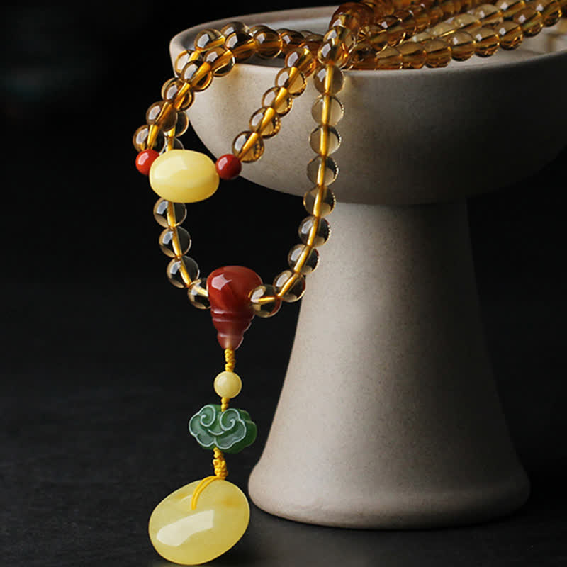 KarmaRipple's 108 Mala Beadwork Authentic Citrine Amber Peace Buckle Red Agate PiXiu Protection Talisman Bracelet p11