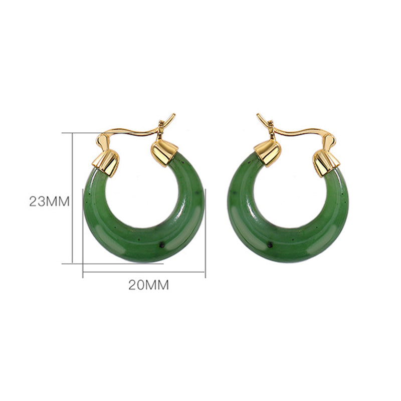 KarmaRipple's 925 Sterling Silver Plated Gold Authentic Round Hetian Cyan Jade Fortune Drop Earrings p7