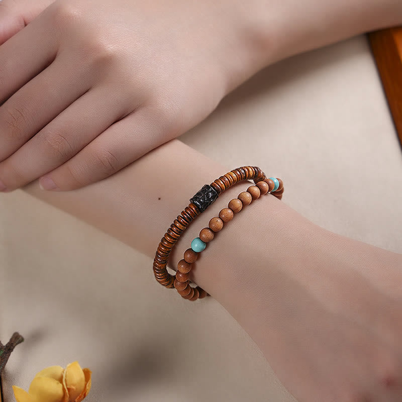 KarmaRipple's Sandalwood Small Leaf Red Sandalwood Thuja Sutchuenensis Boxwood Turquoise Protection Double Wrap Bracelet p7