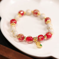 Bracelet en perles de porcelaine et d'encens en perles de verre Liuli, Dieu de la richesse, Talisman de la fortune, Gourde de KarmaRipple