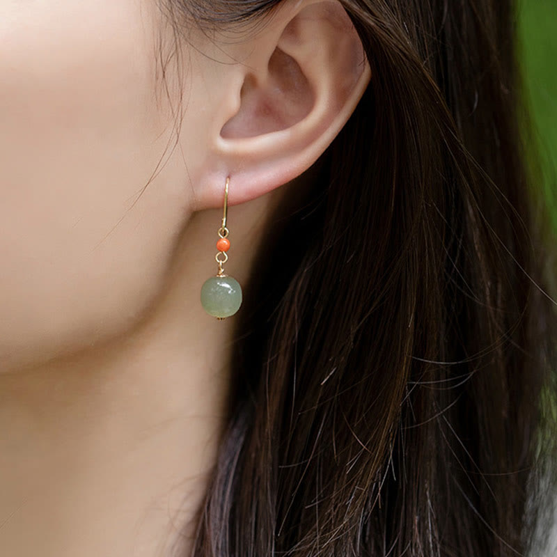 KarmaRipple's 925 Sterling Silver 14K Gold Plated Hetian Jade Red Agate Fortune Drop Dangle Earrings p12