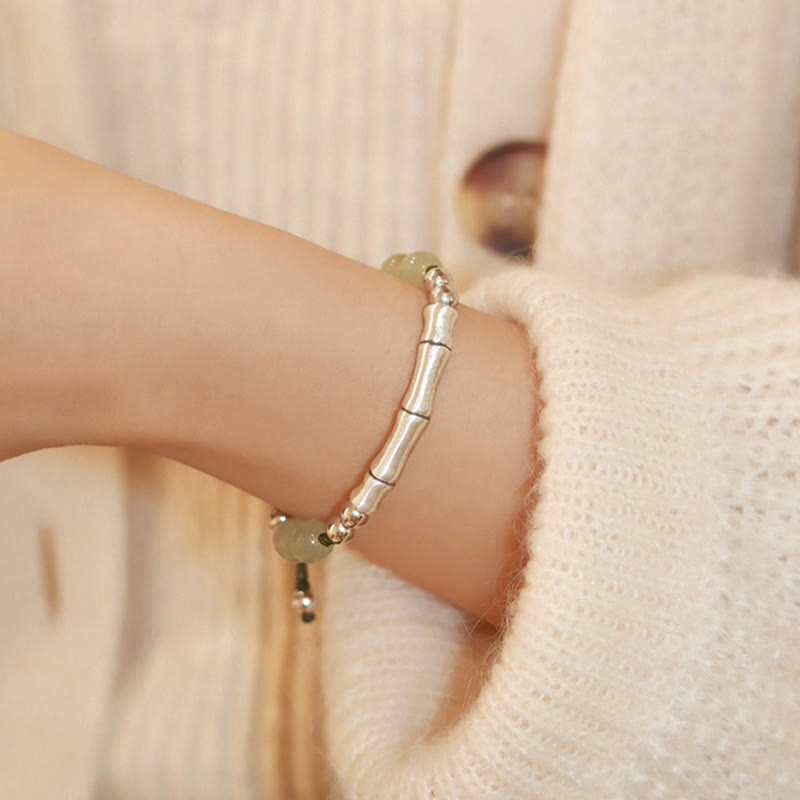 KarmaRipple's 925 Sterling Silver Authentic Jade Fu Character Bamboo Abundance Bracelet p15