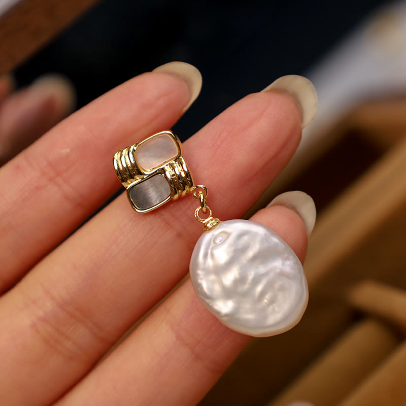 KarmaRipple's 925 Sterling Silver Posts Bronze Plated Gold Authentic Baroque Pearl Balancing Drop Earrings p9