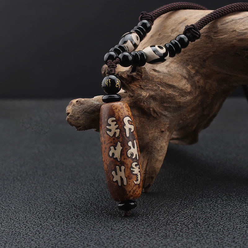 KarmaRipple's Tibet Om Mani Padme Hum Dzi Bead Avalokitesvara Pattern Wealth Pendant Necklace p2