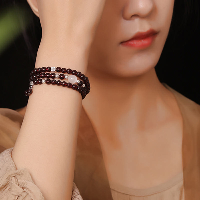 KarmaRipple's 925 Sterling Silver Authentic Garnet Cat Eye Protection Triple Wrap Bracelet p6