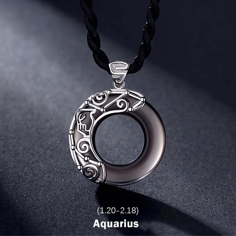KarmaRipple's 12 Constellations of the Zodiac Ice Obsidian Blessing Round Necklace Pendant p11