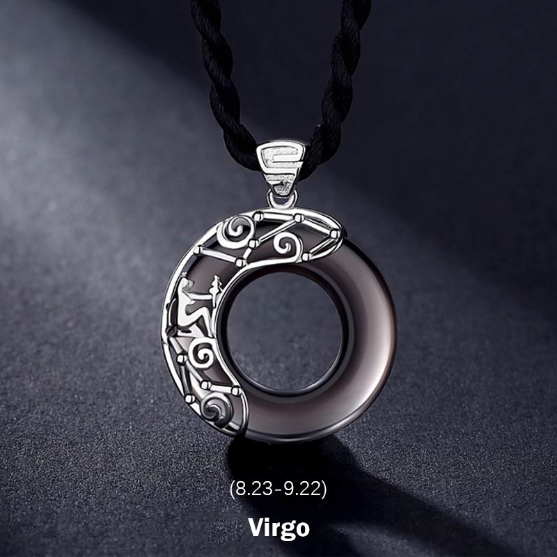 KarmaRipple's 12 Constellations of the Zodiac Ice Obsidian Blessing Round Necklace Pendant p6