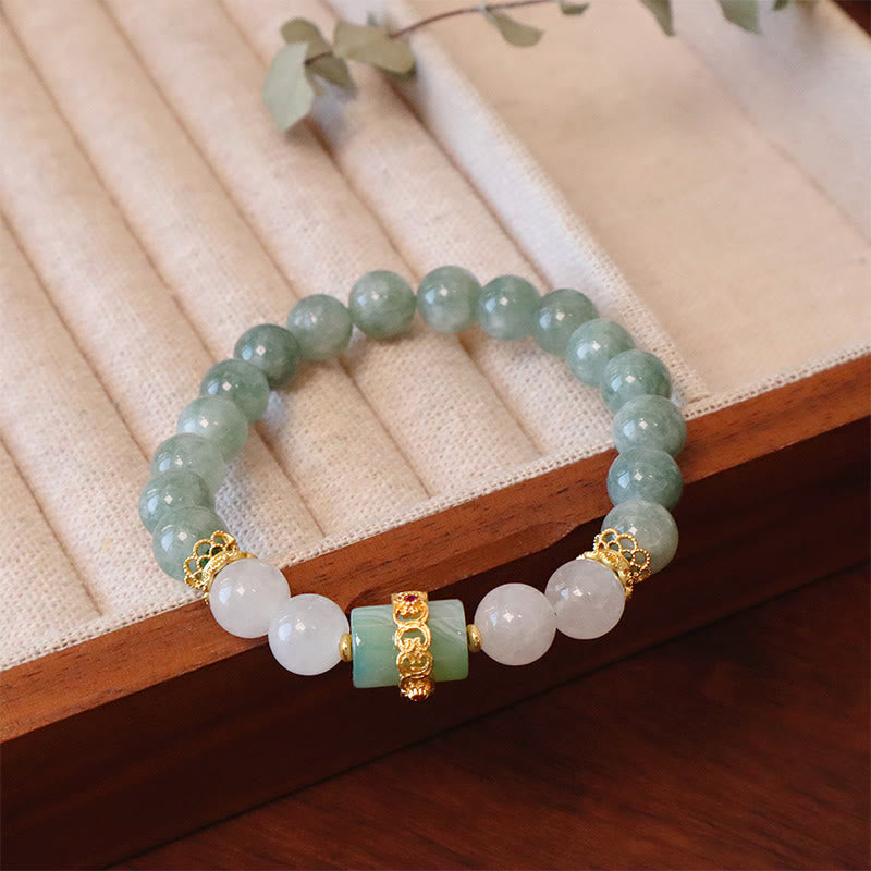 KarmaRipple's Single Double Layer Jade Peace Buckle Fortune Bracelet p16