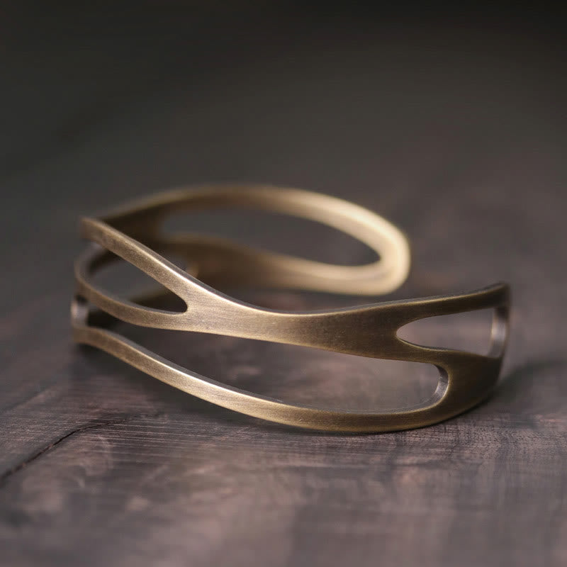 KarmaRipple's Vintage Curved Bronze Brass Wealth Adjustable Cuff Bracelet Bangle p14