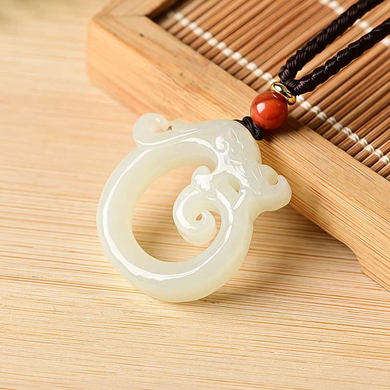 KarmaRipple's Ivory Jade Cyan Jade Dragon Protection Pendant String Necklace p13