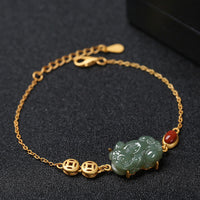 Bracelet chaîne de succès en jade cyan PiXiu en bronze et agate rouge de KarmaRipple