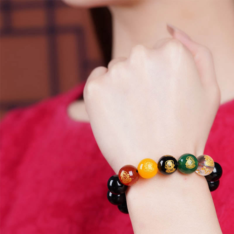 KarmaRipple's Gold Sheen Obsidian Rainbow Obsidian Black Obsidian Five Directions Gods of Wealth Bracelet p12