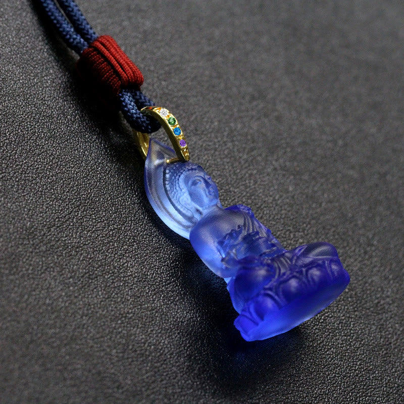 KarmaRipple's Blue Tathagata Buddha Medicine Buddha Liuli Gemstone Serenity Amulet Pendant Necklace p19