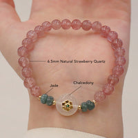 Bracelet d'équilibrage en jade, calcédoine et quartz fraise authentique de KarmaRipple