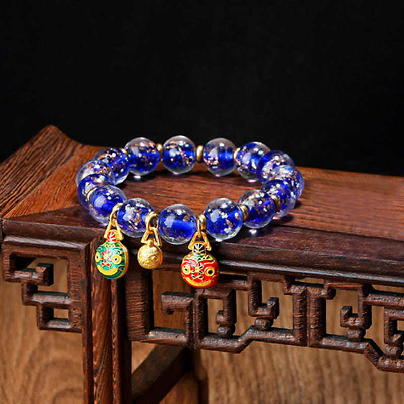 KarmaRipple's Gold Swallowing Beast Family Talisman Luminous Fluorescent Liuli Glass Bead Success Bracelet p67